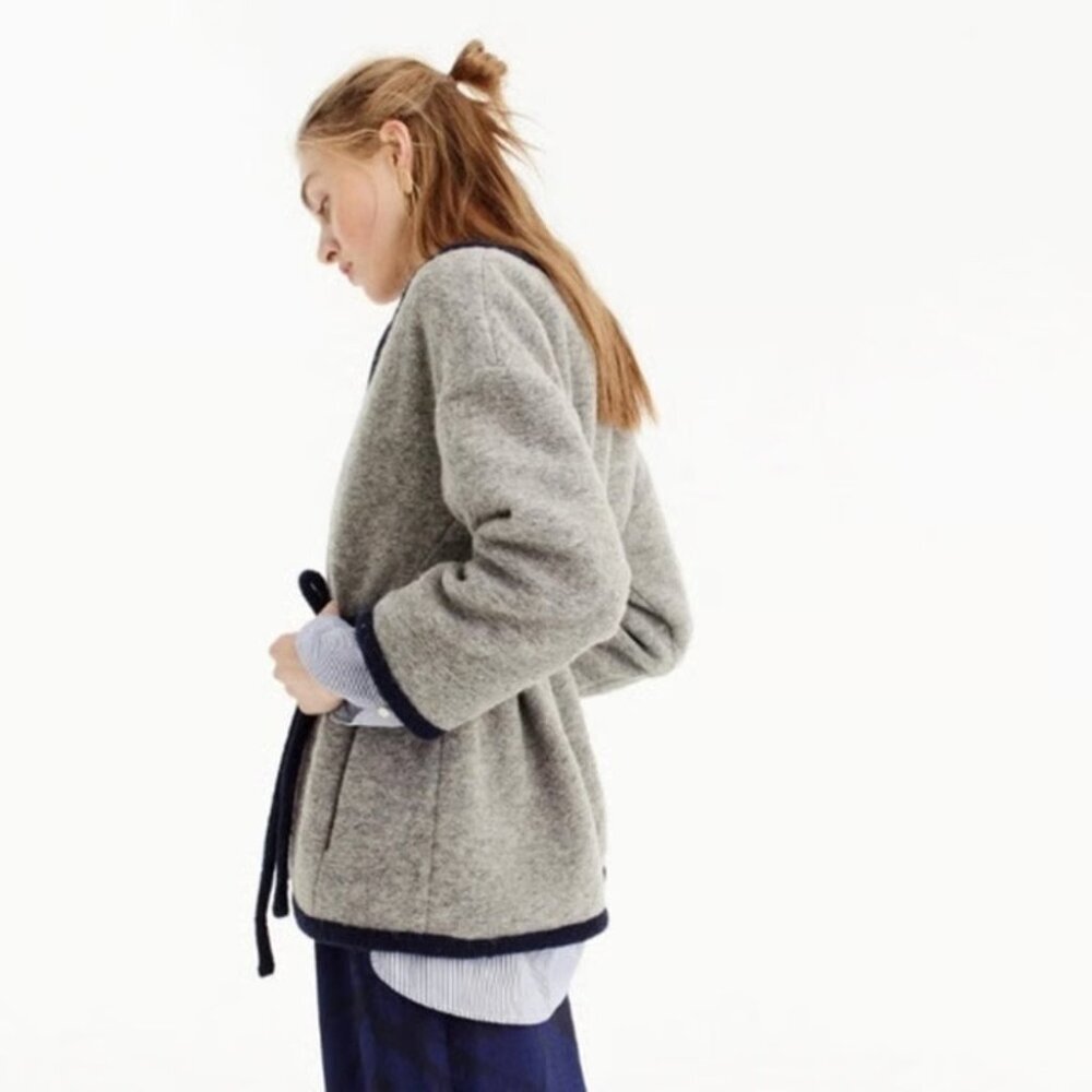 J. CREW Wrap Boiled Wool Grey Quiet Luxury Cardigan Jacket - Picture 2 of 8